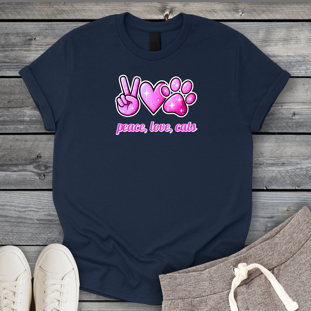 Peace Love Cats Pink T-Shirt