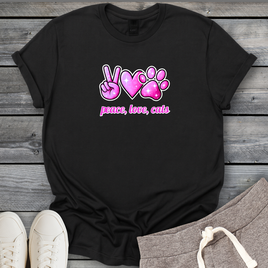 Peace Love Cats Pink T-Shirt