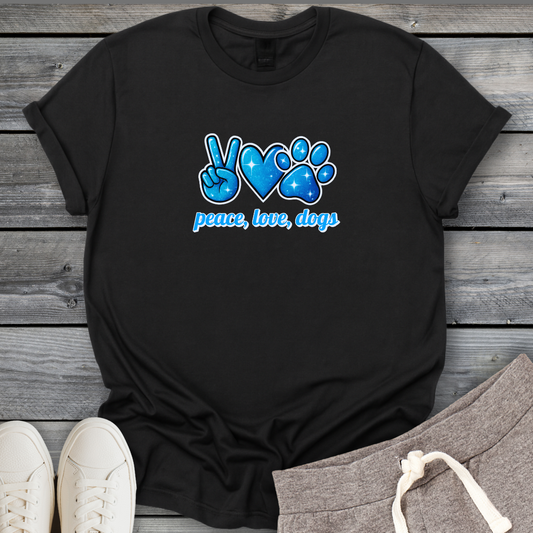 Peace Love Dogs Blue T-Shirt