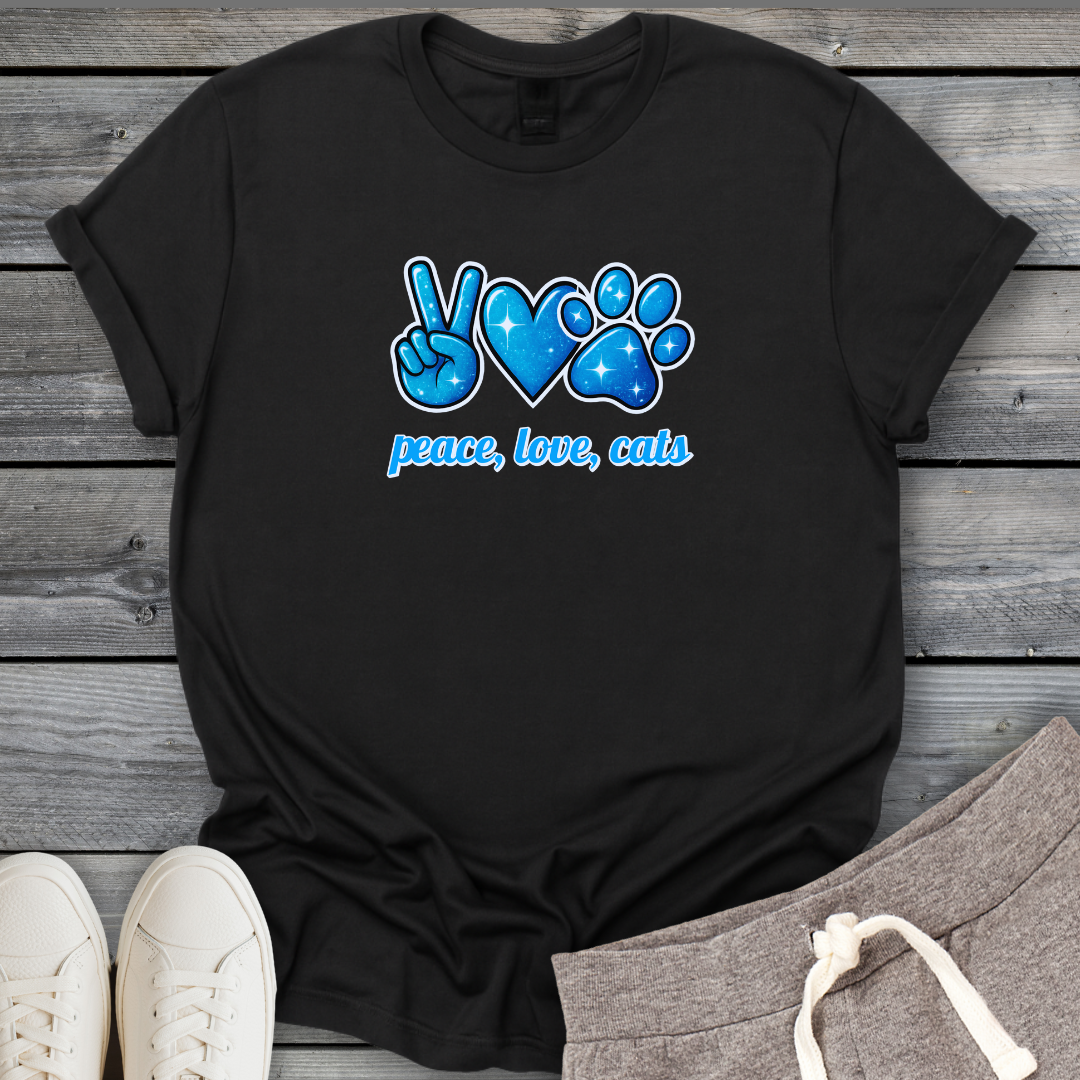 Peace Love Cats Blue T-Shirt