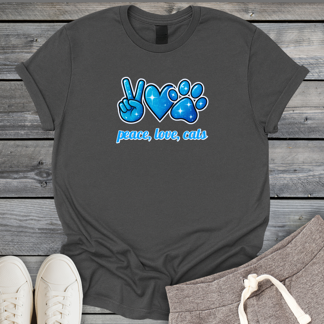 Peace Love Cats Blue T-Shirt