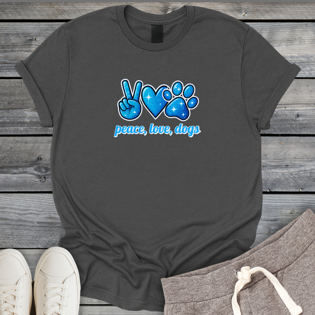 Peace Love Dogs Blue T-Shirt