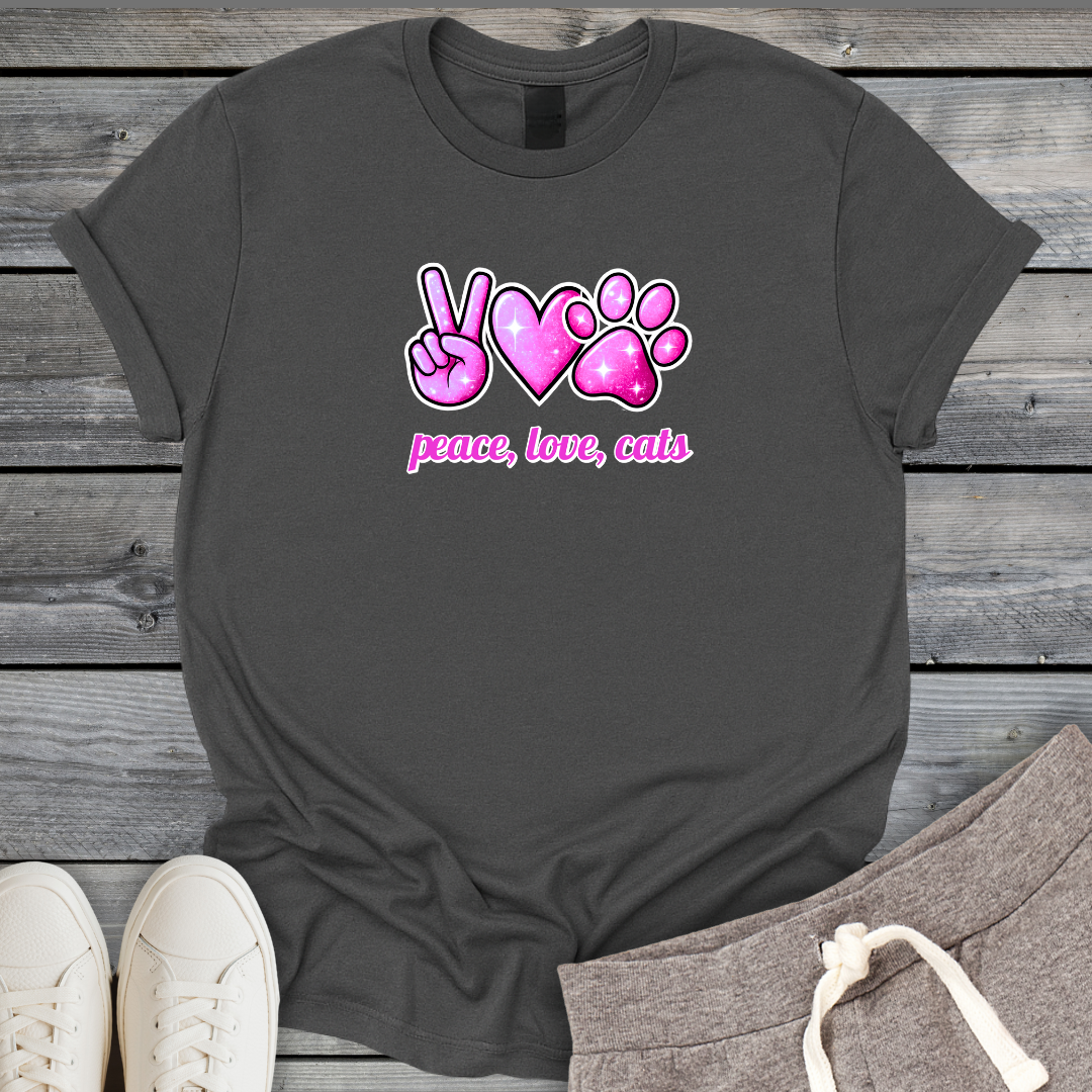 Peace Love Cats Pink T-Shirt