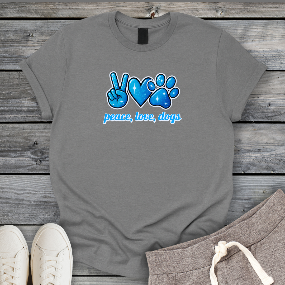Peace Love Dogs Blue T-Shirt