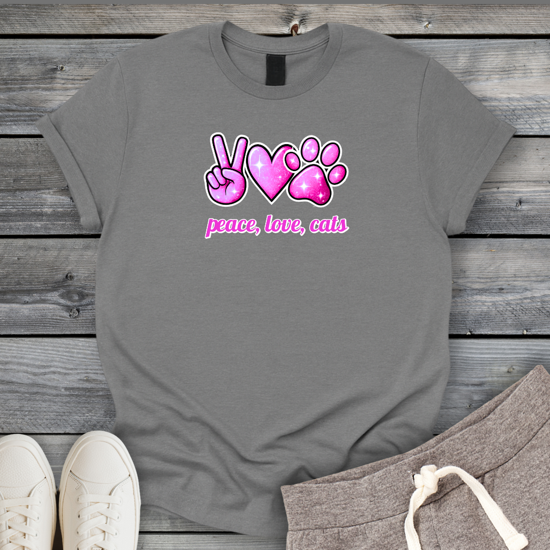 Peace Love Cats Pink T-Shirt