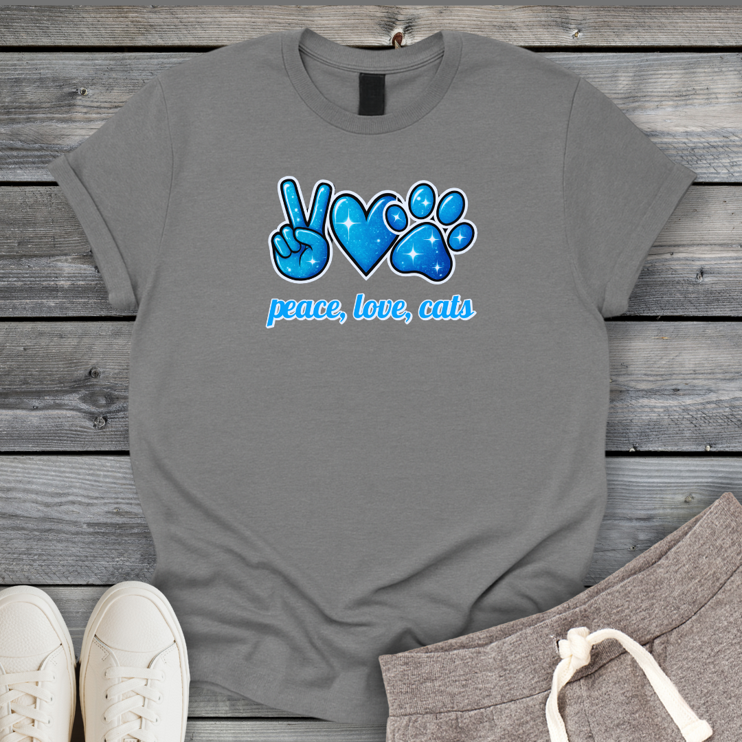 Peace Love Cats Blue T-Shirt