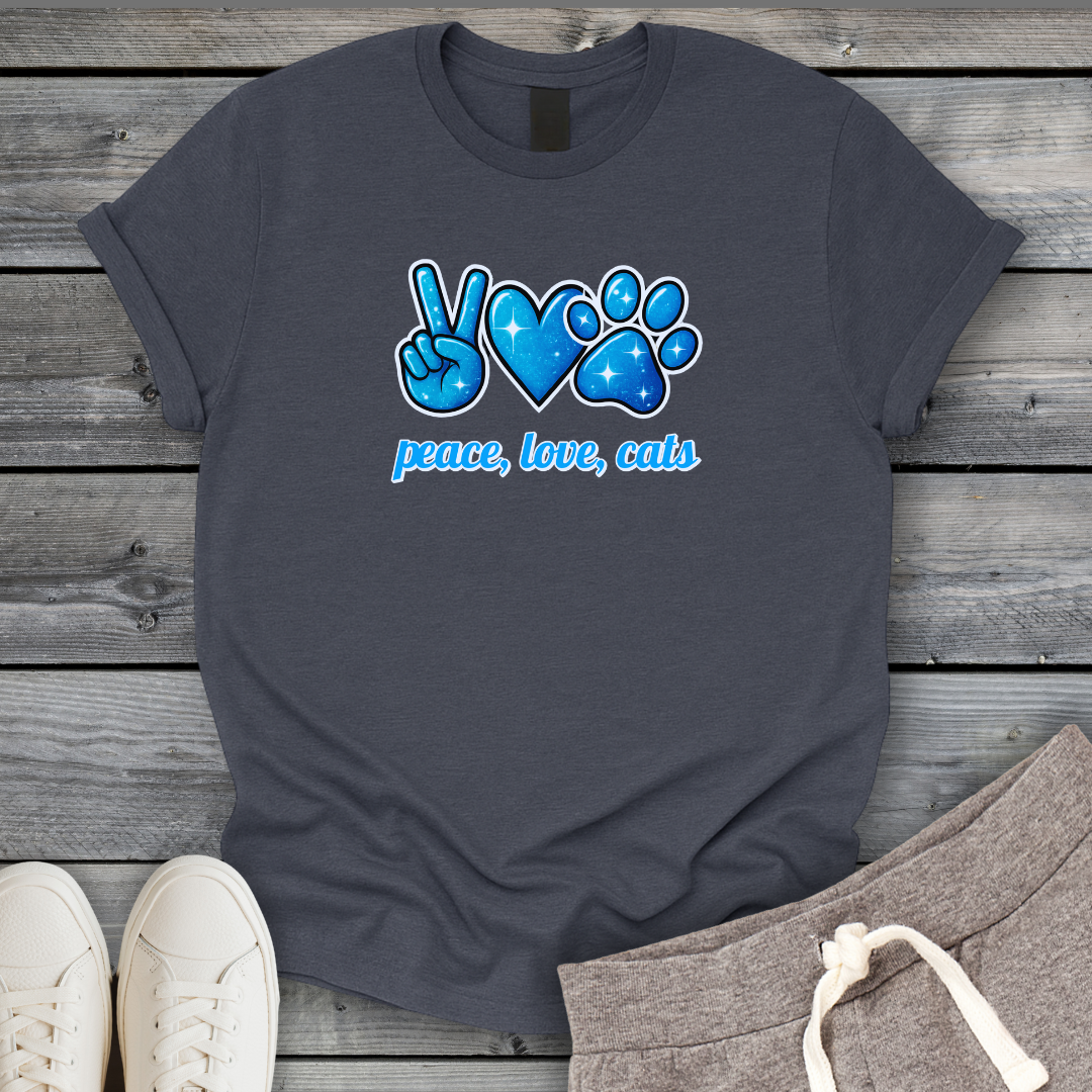 Peace Love Cats Blue T-Shirt