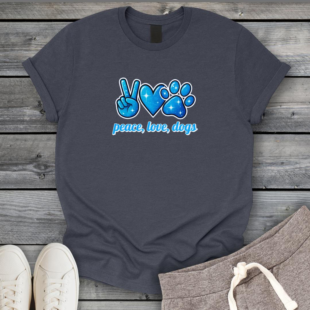 Peace Love Dogs Blue T-Shirt
