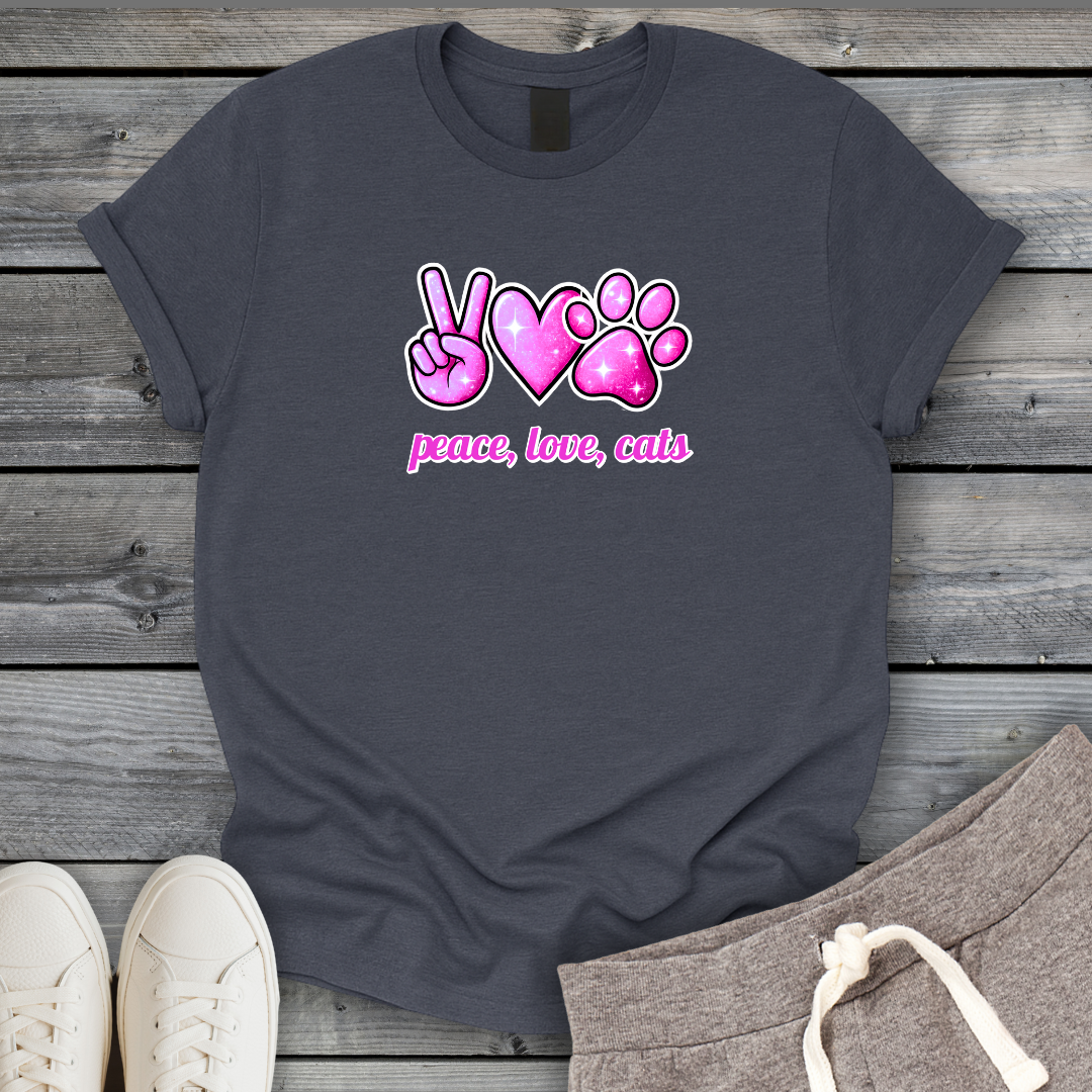 Peace Love Cats Pink T-Shirt