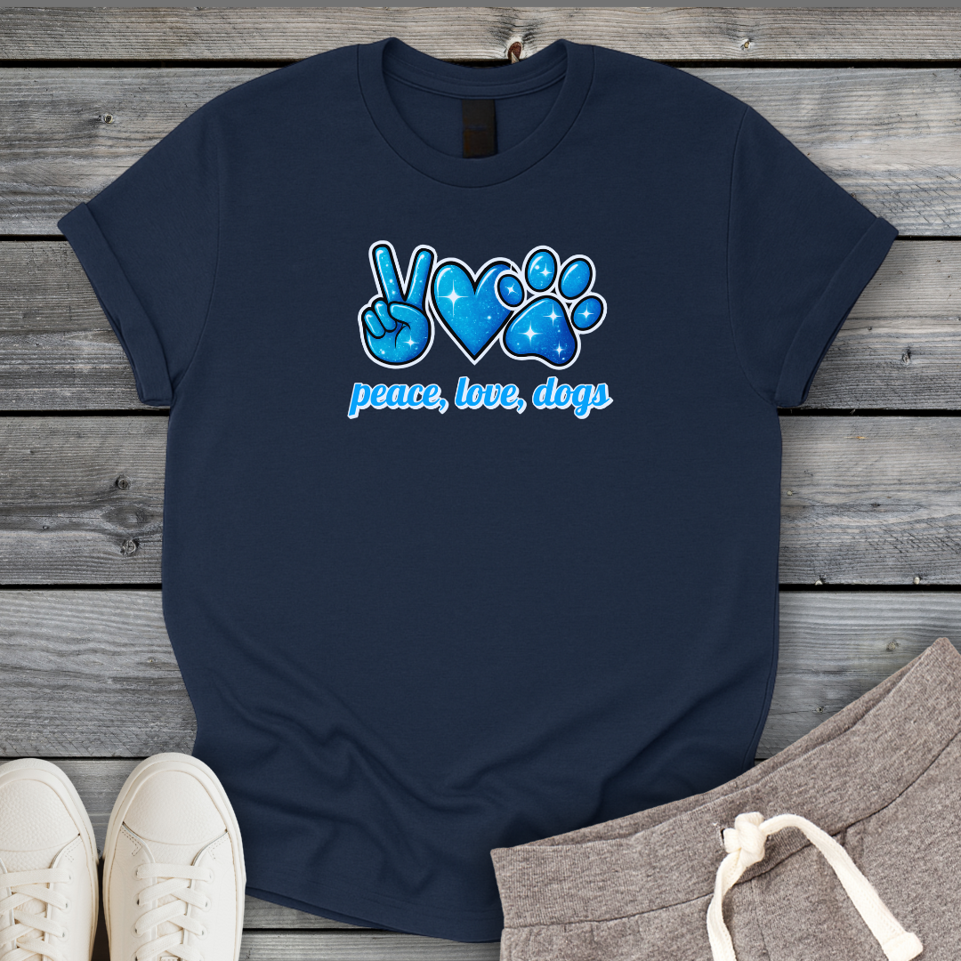 Peace Love Dogs Blue T-Shirt
