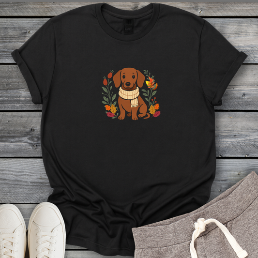 Winter Dachshund In Scarf T-Shirt